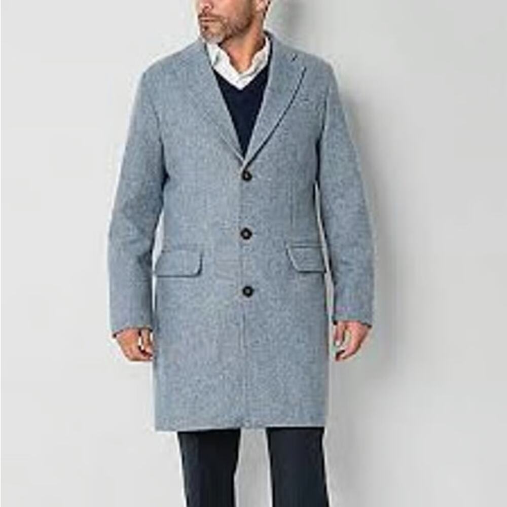 Stafford Mens Water Resistant Midweight Topcoat Coat Light Gray Size Small